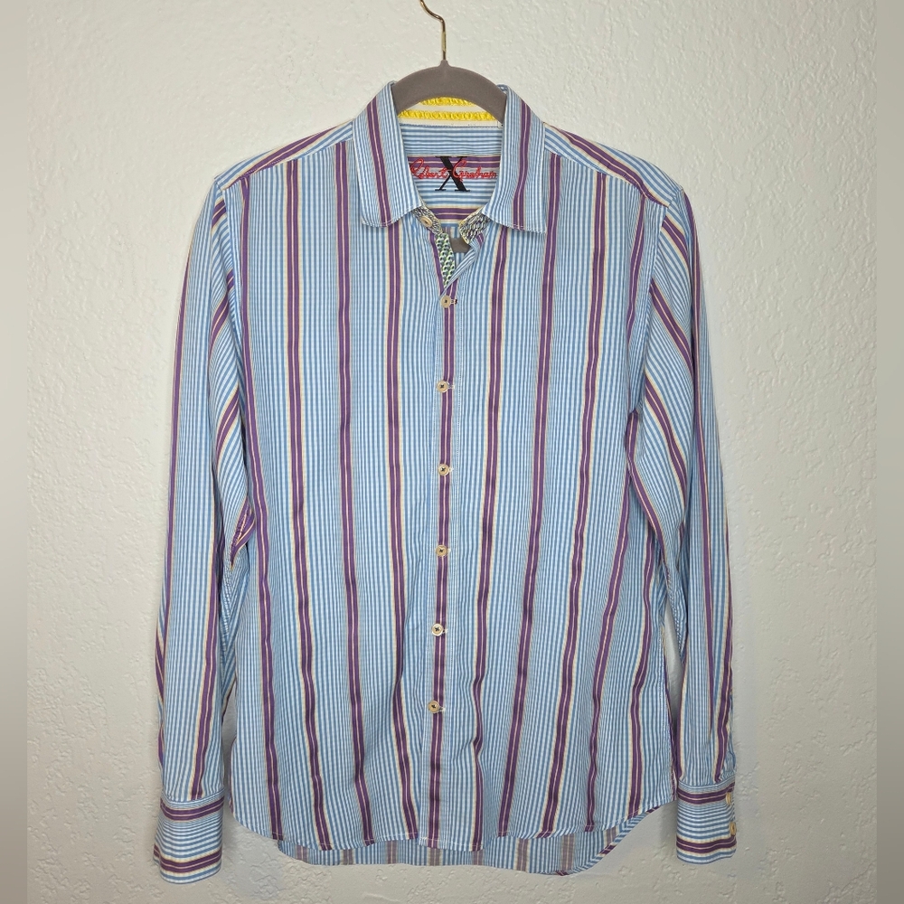 Robert Graham Men's Striped Button-Up Shirt Size Medium Tailored Fit 100% Cotton